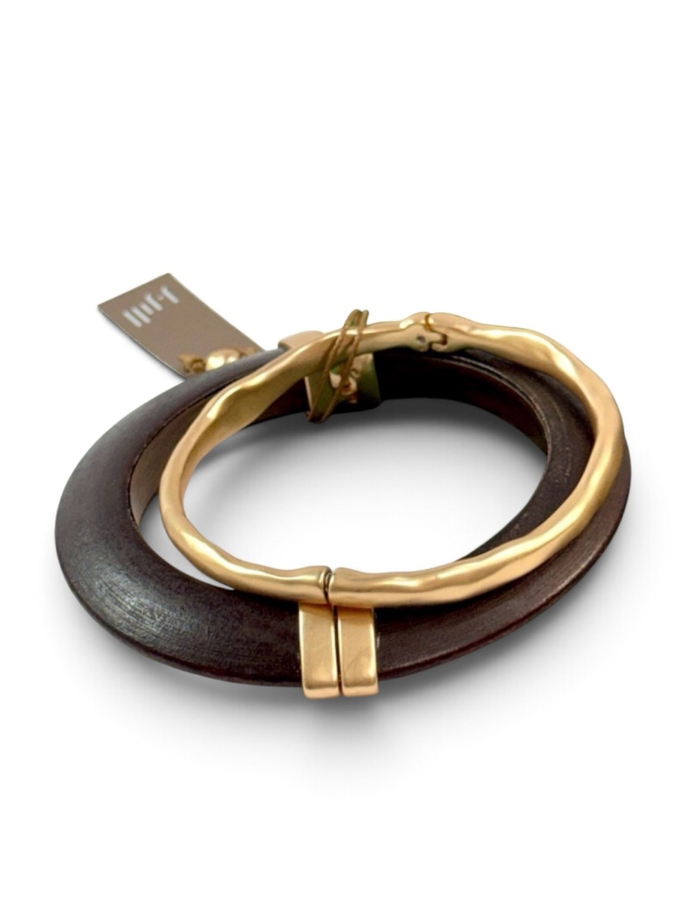 J.Jill Wood & Hammered Gold Tone Bangle Bracelet Set NWT Modern Minimalist
